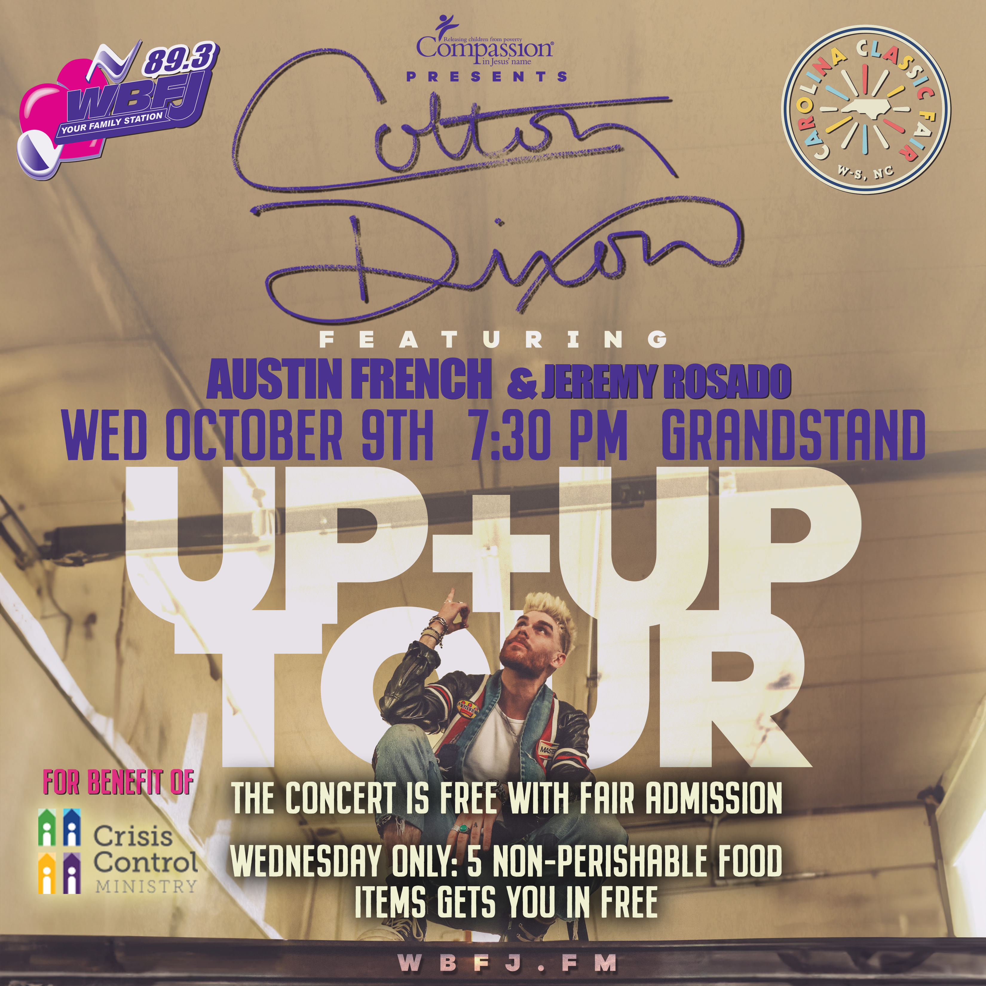 Colton Dixon Up + Up Tour Promo Image for Carolina Classic Fair